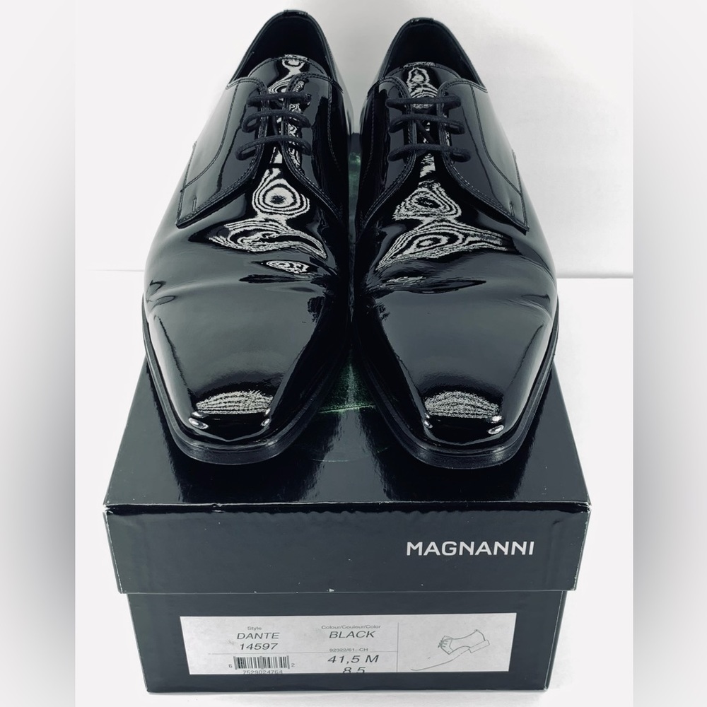 $375 Mens MAGNANNI Dante BLACK Patent Leather TUXEDO Formal Dress Shoes Mens 8.5
